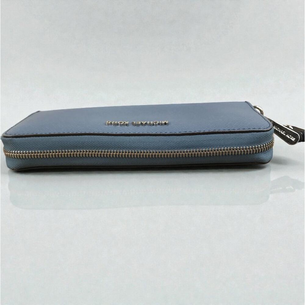 MICHAEL KORS Jet Set Travel Leather Wallet Wristlet Zip Around Card Holder Blue - Picture 4 of 11